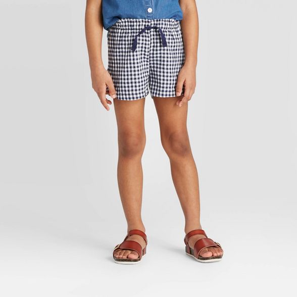 Toddler Girls' Gingham Woven Pull-On Shorts - Cat & Jack™ Navy | Target