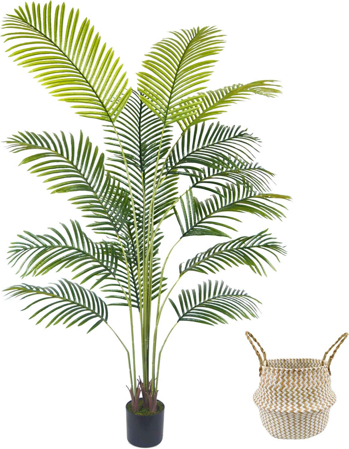 Artificial Palm Tree, 6ft Fake Areca Palm Plant with Basket, Tropical Faux Dypsis Lutescens Plant... | Amazon (US)