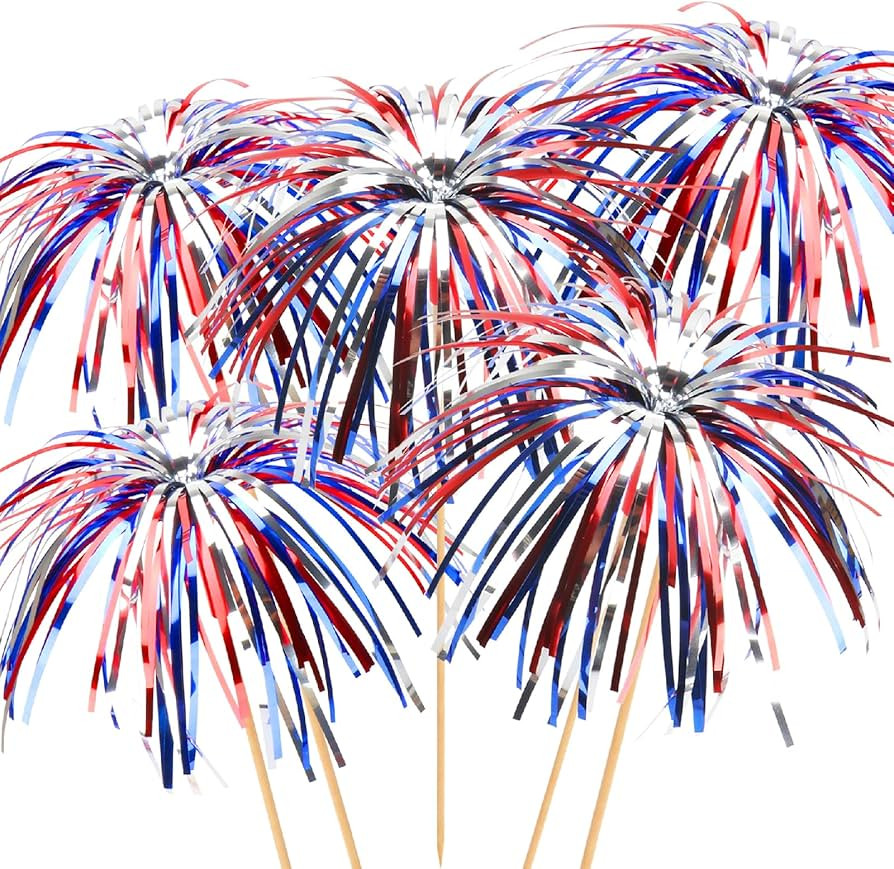 100PCS 4th of July Cocktail Picks, 6 IN Firework Toothpicks for Appetizers, Red White Blue Bamboo... | Amazon (US)