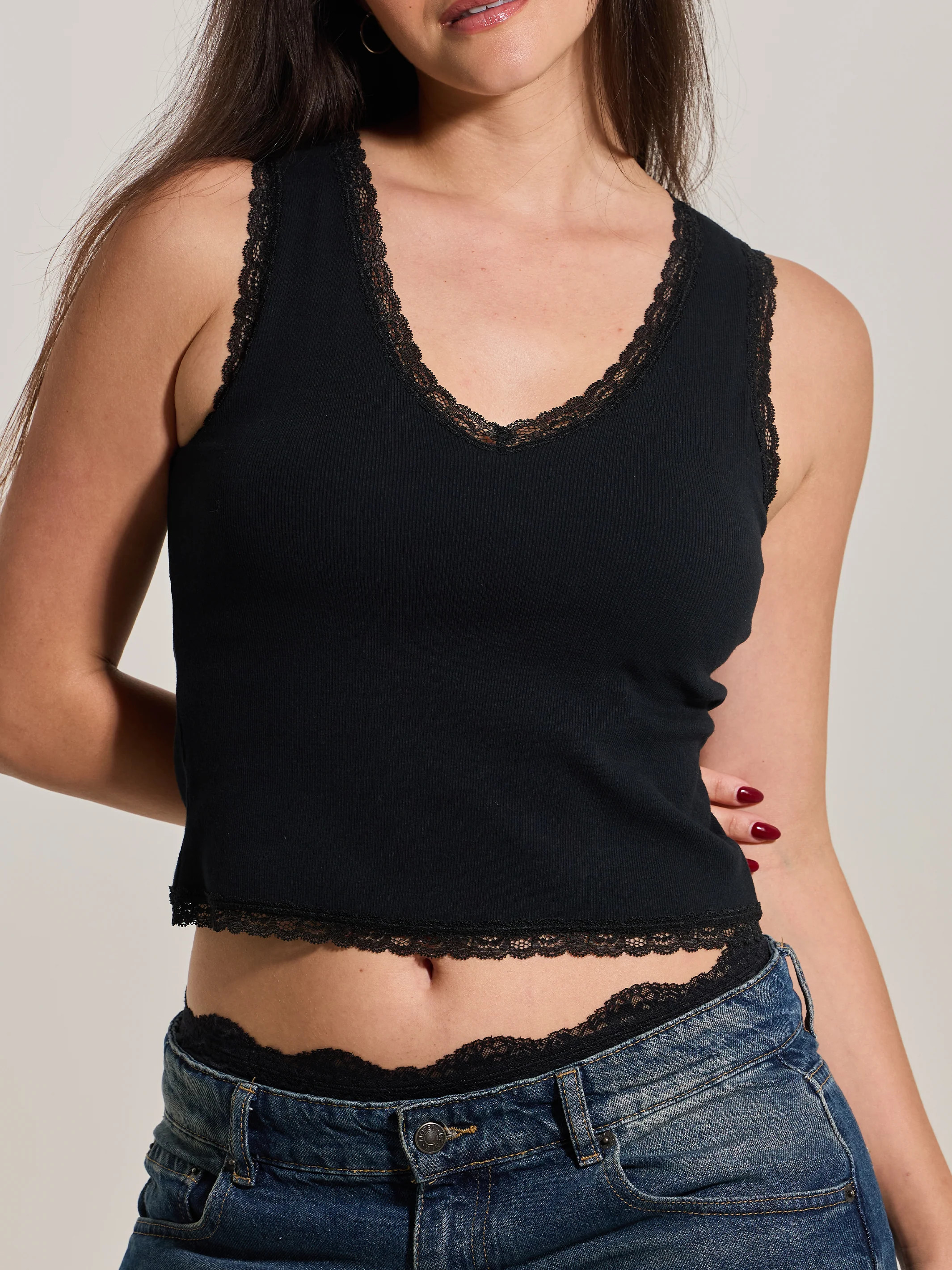 Lace Cotton V-Neck Mid Length | Klassy