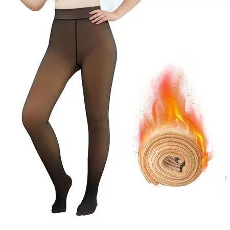 Women Control Top Fake Translucent Warm Leggings Fleece Lined Tights Stretch | Walmart (US)
