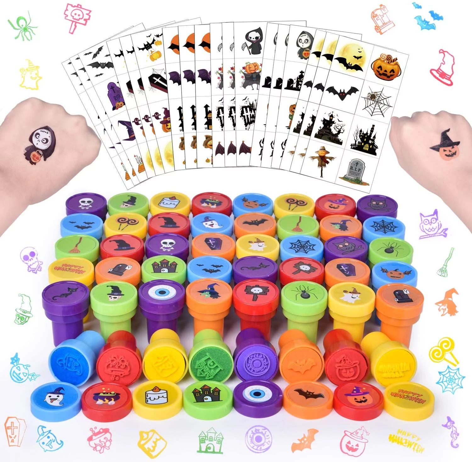 Fun Little Toys 192 Pcs Halloween Stamps for Kids, Assorted Stamps and Stickers for Halloween Par... | Walmart (US)