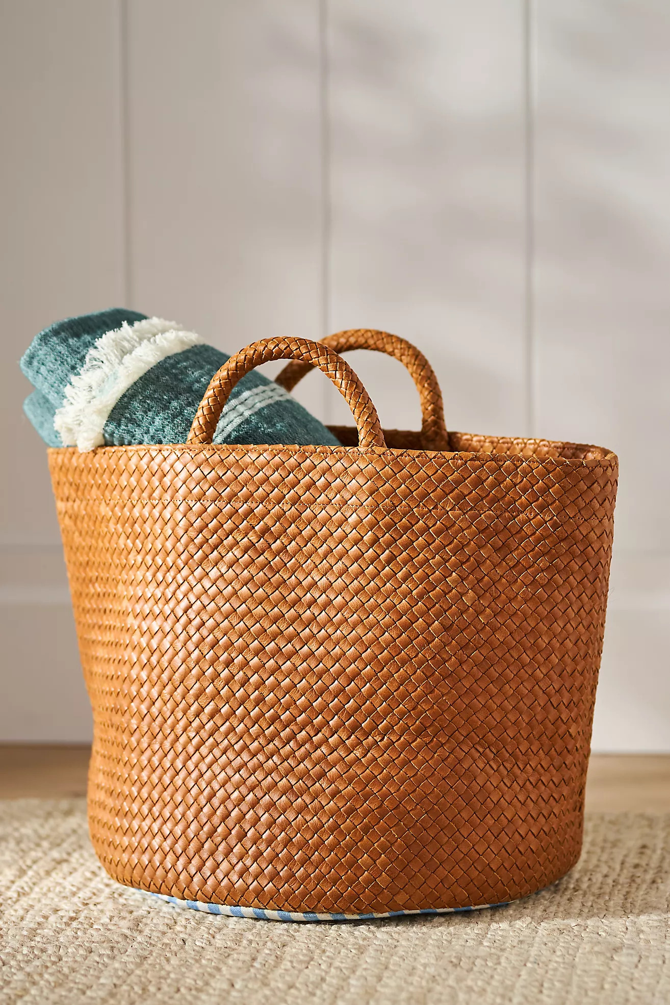 Eliza Woven Leather & Fabric-Lined Basket | Anthropologie (US)