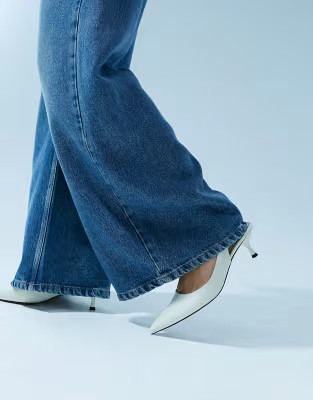 ASOS DESIGN Stella leather slingback mid heeled shoes in off white | ASOS (Global)