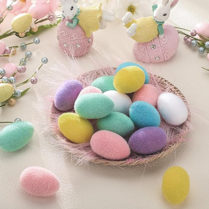 Kathfly 24 Pcs Pastel Easter Flocked Eggs Decorations 2.4" Pastel Eggs for Vase Filler Tree Hangi... | Amazon (US)