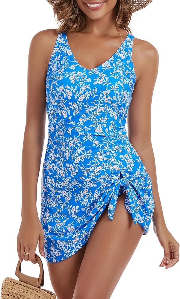 One Piece Swim Dress Swimsuits for Women Tummy Control Swimdress Skirt Bathing Suit | Amazon (US)
