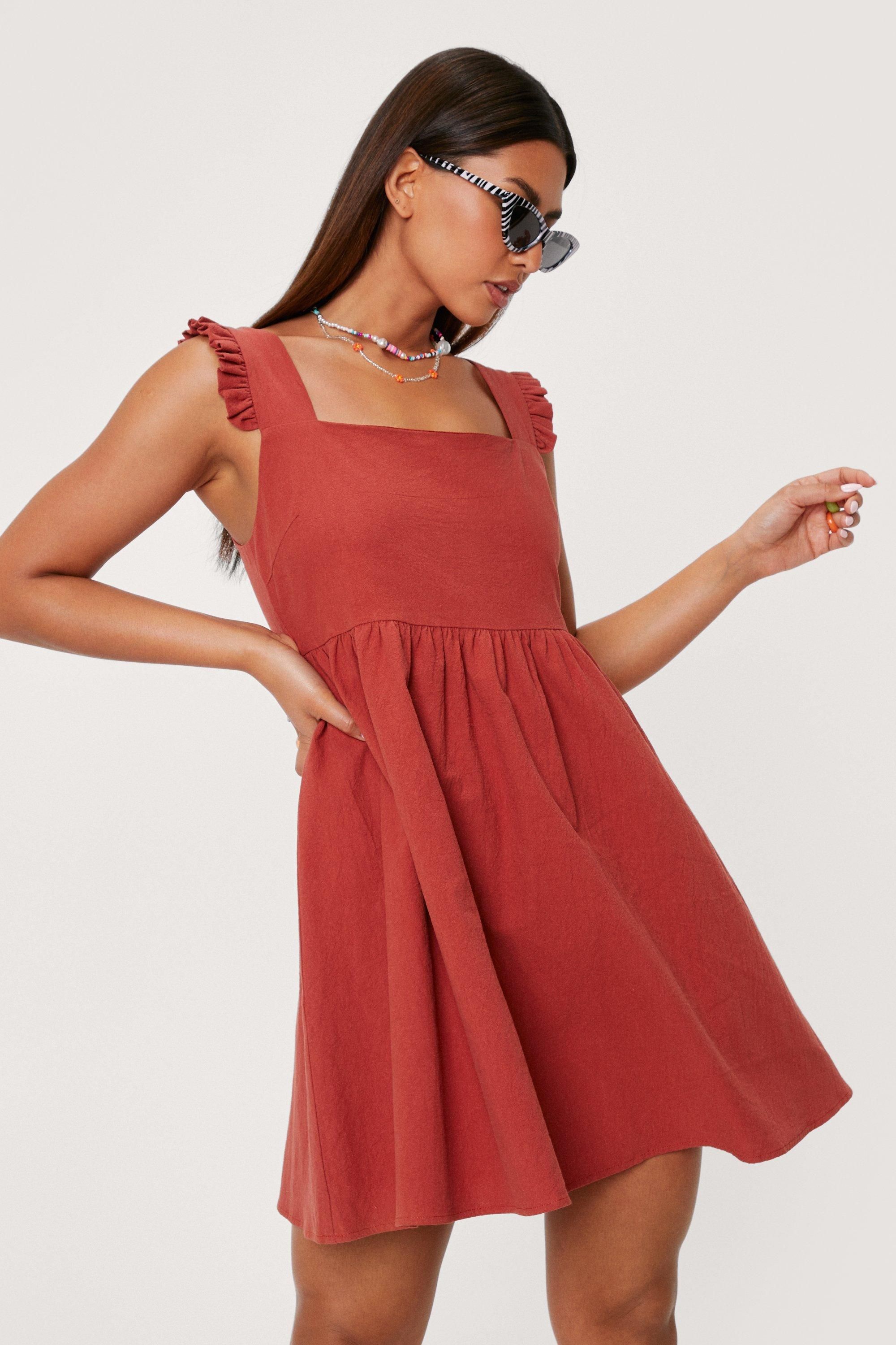 Frill Shoulder Linen Mini Dress | Nasty Gal (US)