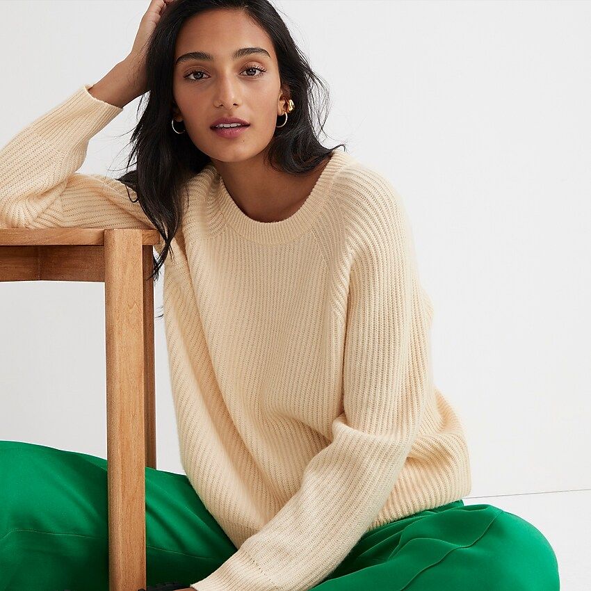 J.Crew: Ribbed Cashmere Oversized Crewneck Sweater For Women | J.Crew US