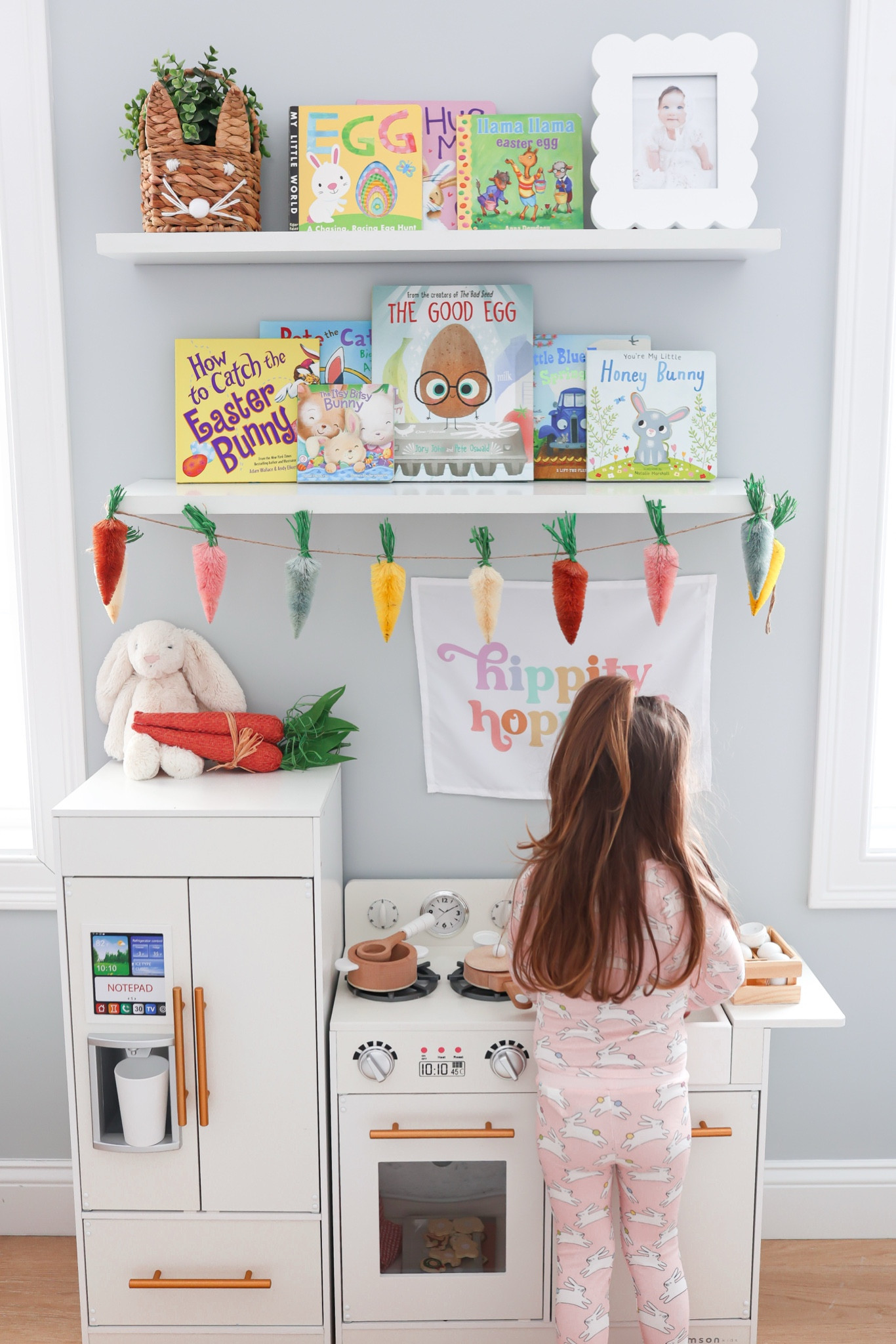 Easter play kitchen decor and bookshelf for kids.

#LTKKids #LTKHome #LTKFamily