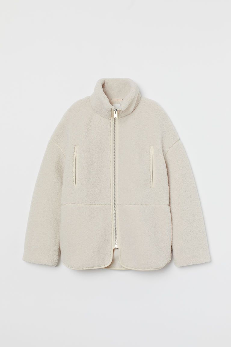H & M - Fleece Jacket with High Collar - Beige | H&M (US + CA)