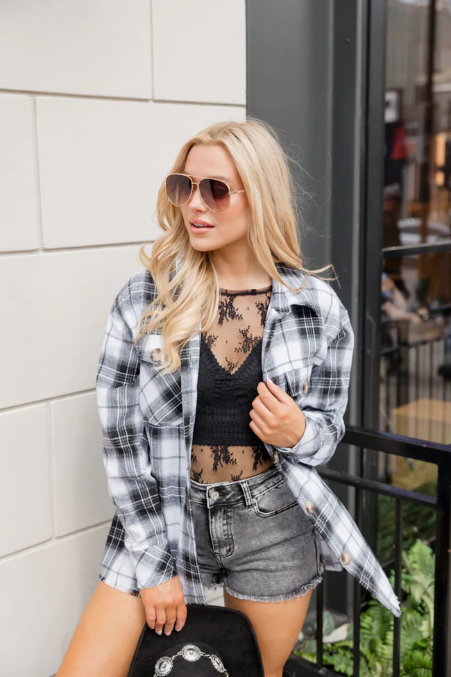 Round It Up Black and White Plaid Button Front Shirt | Pink Lily
