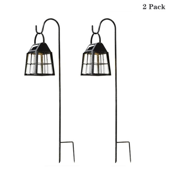 Deck Impressions Farmhouse Solar Shepherd’s Hook Path Light and Tabletop Lantern, 2-Pack | Walmart (US)