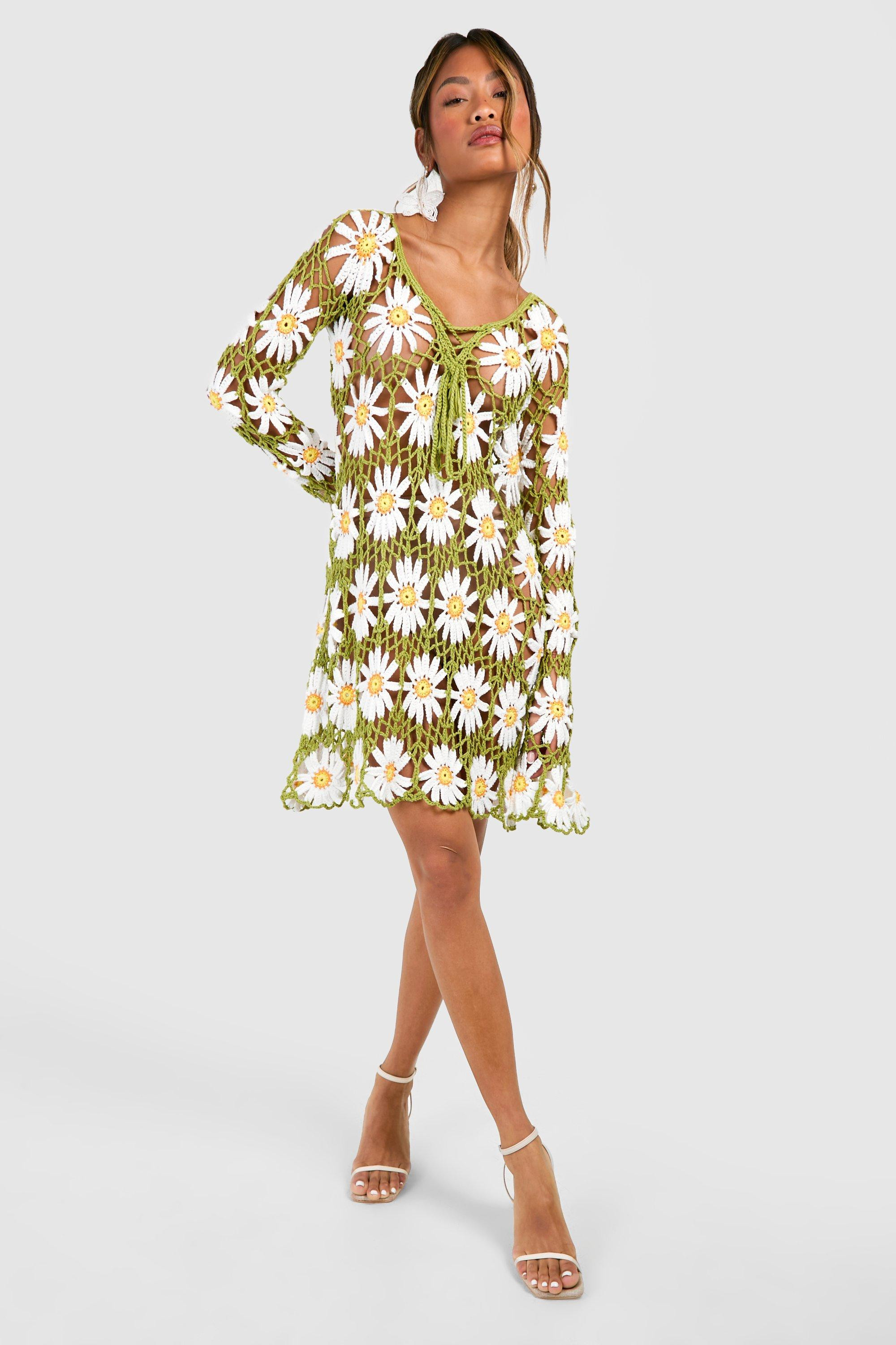 Premium Flower Crochet Mini Dress | Boohoo.com (UK & IE)