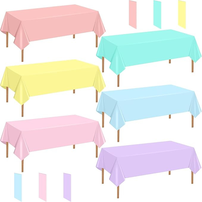 mwellewm 6 Pcs Plastic Table Cloth Disposable Pastel Tablecloths Rectangular Colorful/Rainbow Tab... | Amazon (US)