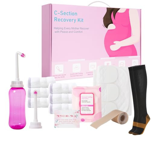 C Section Recovery Must Haves Kit - Peri Bottle,Disposable Mesh Underwears,Witch Hazel Pad Liners,Silicone Scar Patches, Abdominal Belly Binder,Socks,C Section Recovery Kit New Mom Gifts | Amazon (US)
