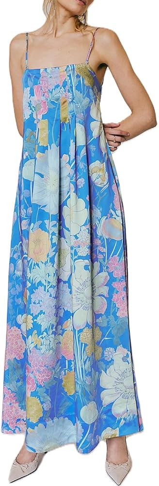 Amiblvowa Women Floral Maxi Dress Sexy Sleeveless Backless A-Line Long Flowy Dress Back Cut Out S... | Amazon (US)
