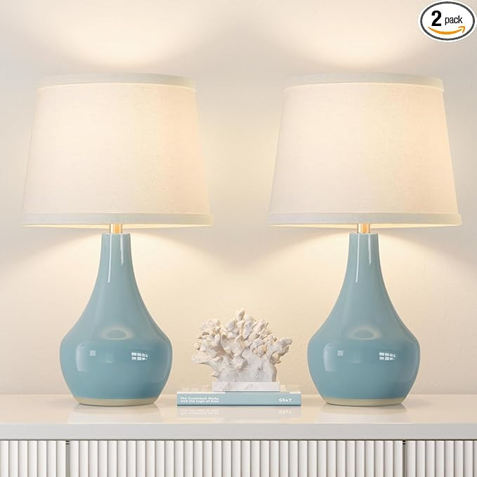 Seealle 19.4" Modern Sky Blue Table Lamp Set of 2-Bedside Lamps for Nightstand, Bedroom Lamp for ... | Amazon (US)