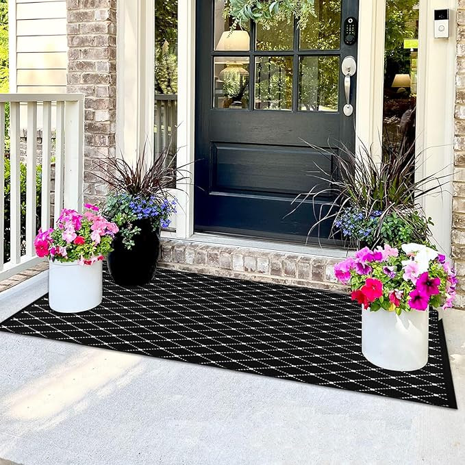 Front Porch Rug Black Boho Outdoor Rug 23.6"x51.2" Door Mat Cotton Hand Woven Rug for Front Porch... | Amazon (US)