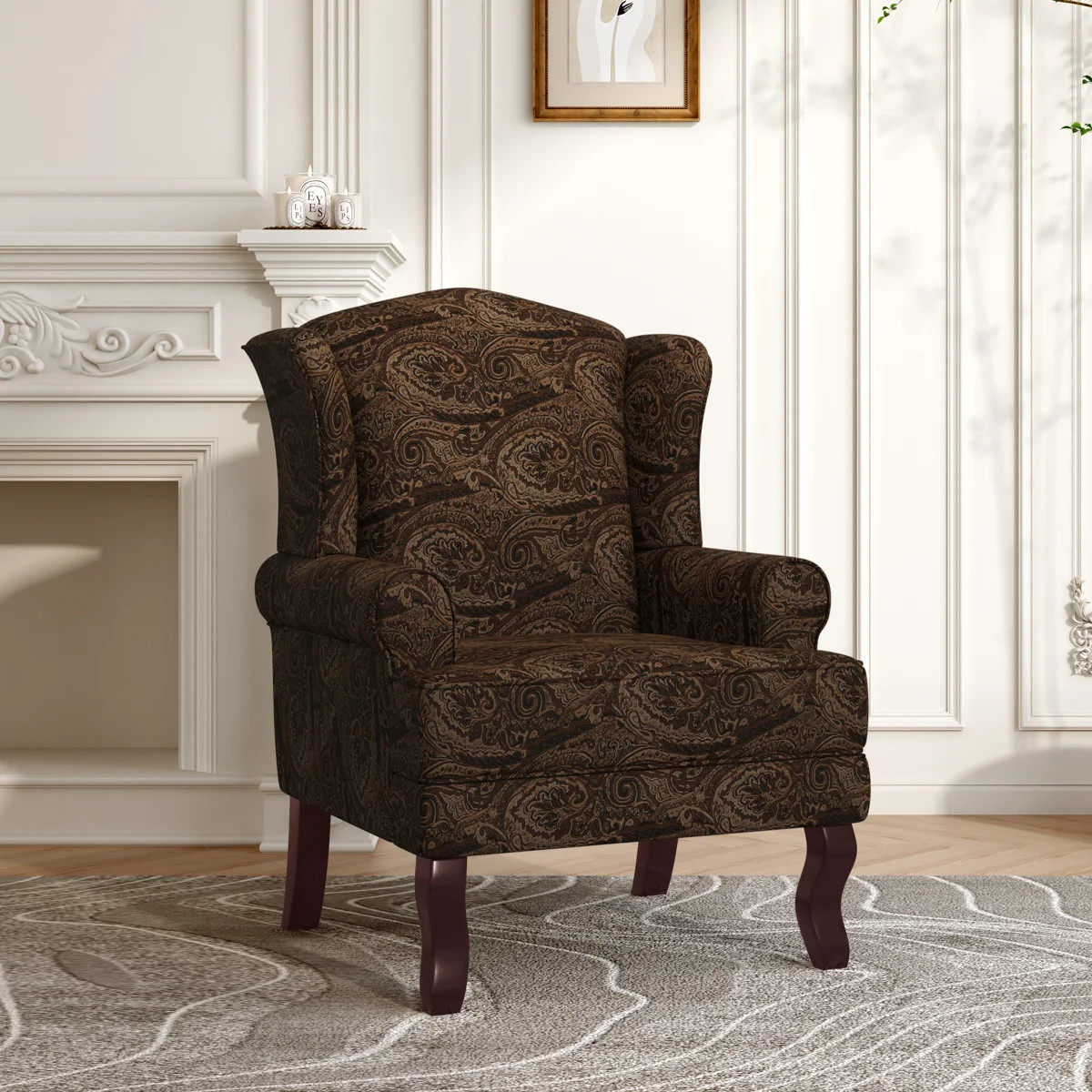 Duward Cranberry Linen Upholstered Wingback Accent Chair with Rolled Arm and Solid Wood Leg | Wayfair North America