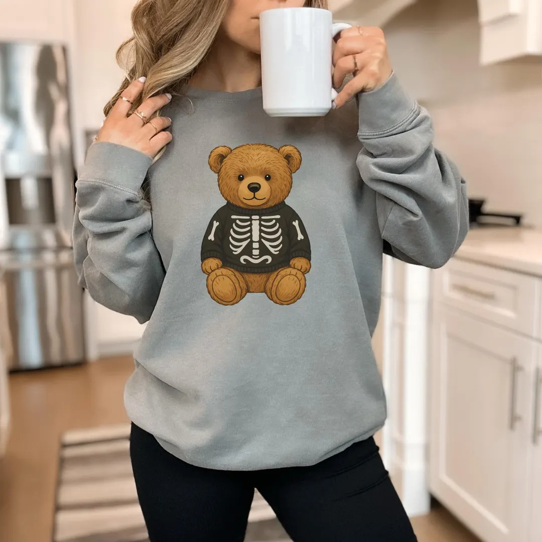 Halloween Skeleton Bear Shirt, Comfort Colors Sweatshirt, Women's Cute Teddy Bear Skeleton Shirt,... | Etsy (US)