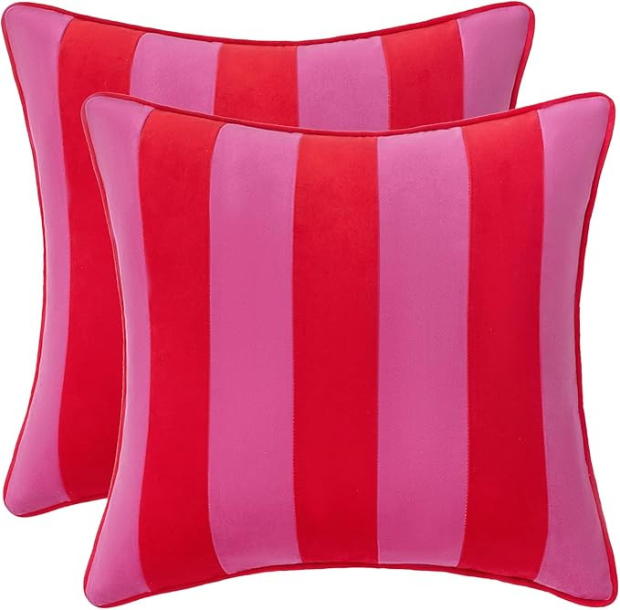MONDAY MOOSE Decorative Throw Pillow Covers Cushion Cases, Set of 2 Soft Velvet Striped Piping Ed... | Amazon (US)