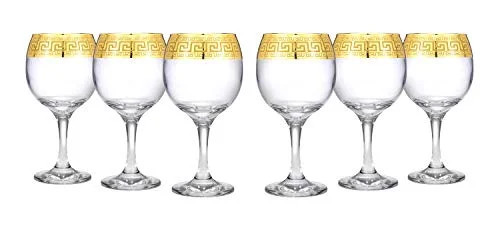 World Gifts Set of 6 Greek Key Pattern  Drinkware Wine Goblets - 8.5 oz, Clear, Gold Rim Pattern | Walmart (US)