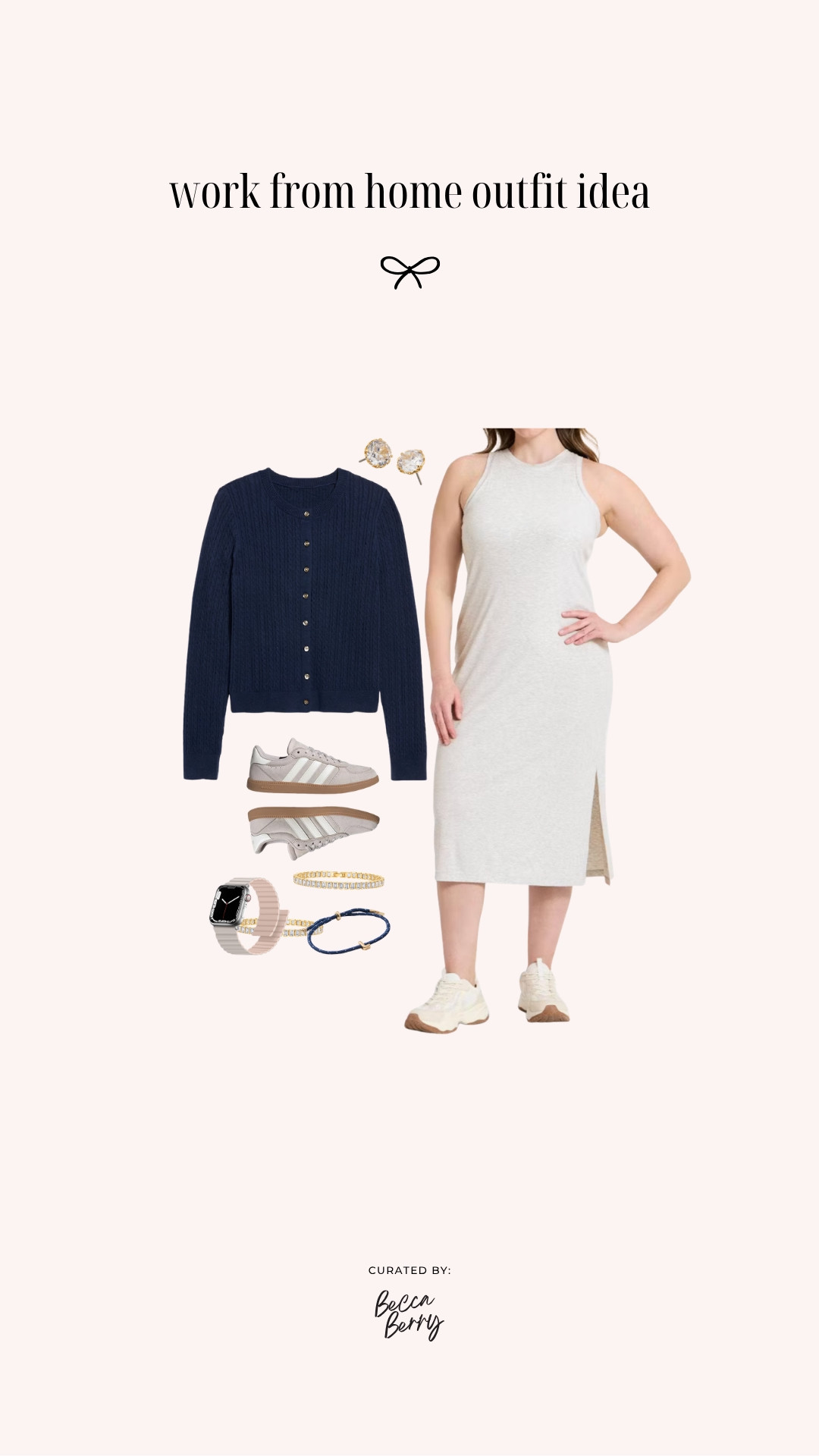 Ending the workweek with the ultimate Friday outfit shortcut: one-piece dressing.

Today’s midsize WFH outfit starts with the Target All in Motion Modal Ribbed Midi Dress in Heather Gray, layered with the Old Navy SoSoft Cotton Crew-Neck Cardigan in In The Navy.

The ribbed midi dress keeps everything comfortable and easy, while the navy cardigan gives me an extra layer and makes the outfit feel a little more finished.

Add Kate Spade studs, my Amazon tennis bracelet, Apple Watch, and adidas sneakers, and Friday’s outfit is done.

Save this comfortable dress + cardigan formula for later.

#LTKootd #LTKMidsize #LTKWorkwear