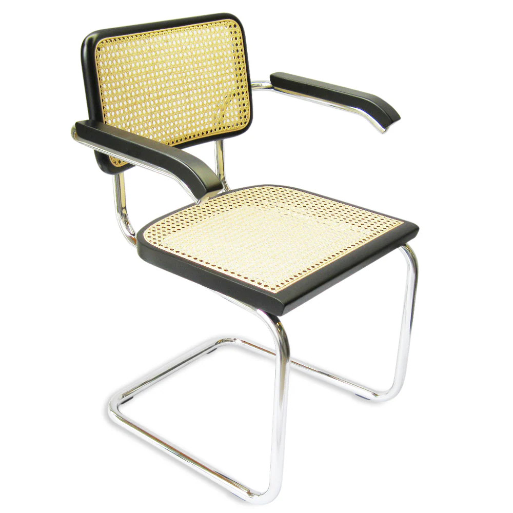 Breuer Chair Company Cesca Cane Arm Chair in Chrome and Black (Single) | Bed Bath & Beyond