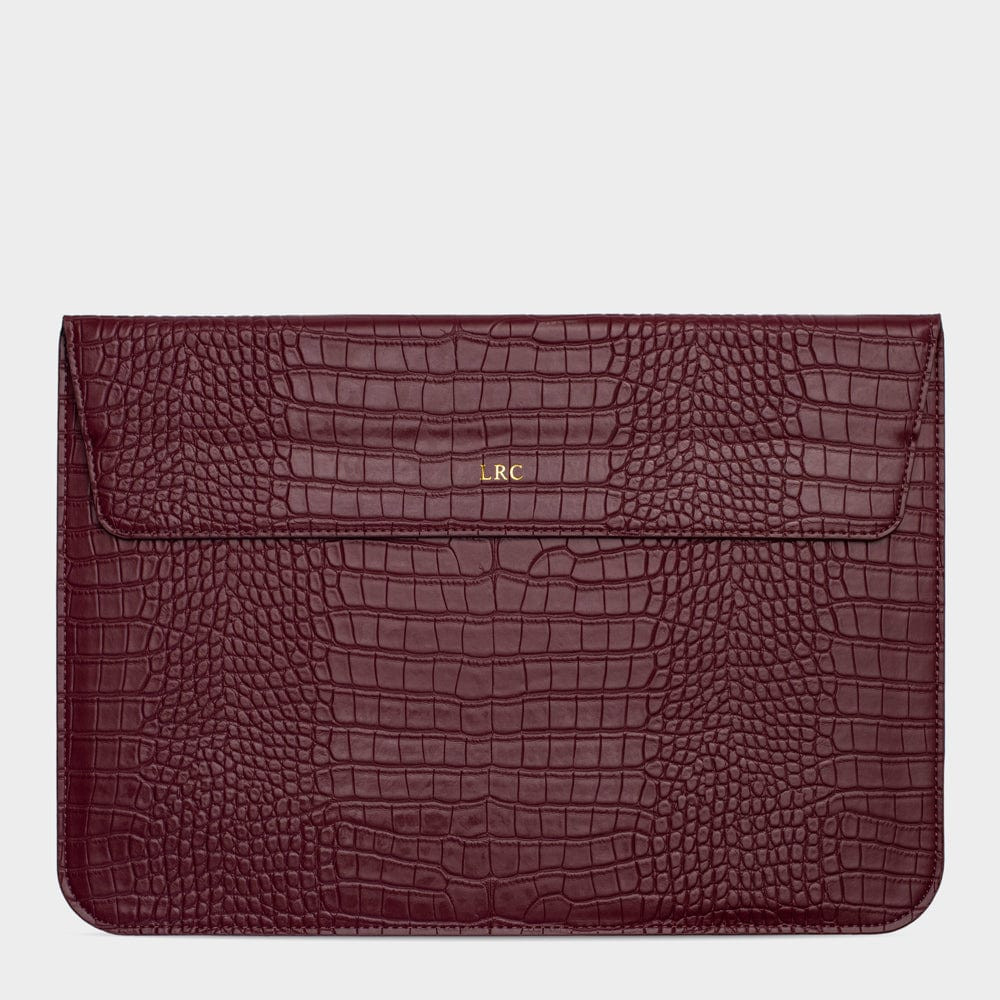 Burgundy Lizard Texture Personalized Laptop Sleeve with Stand | INSERIF (US)