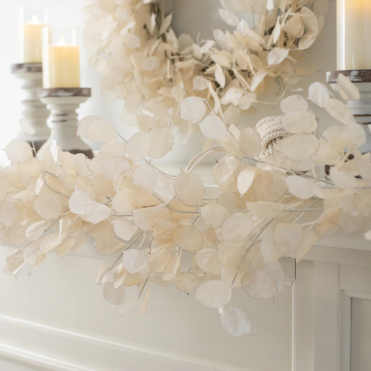 Dried Look Translucent Bleached Lunaria All Seasons Garland - Multiple Lengths Available | Darby Creek Trading