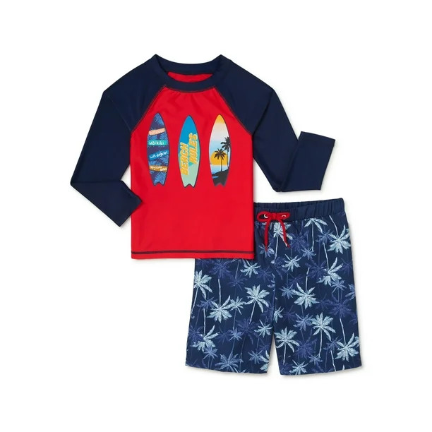 Swimfix Boys' Surfboard Long Sleeve Rash Guard and Swim Trunks Set with UPF 50+, 2-Piece, Sizes 4... | Walmart (US)
