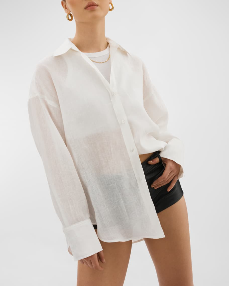 LaMarque Jada Oversized Linen Button-Front Shirt | Neiman Marcus