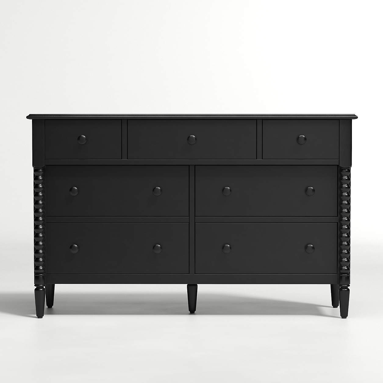 Jenny Lind Black Spindle Wood 7-Drawer Wide Kids Dresser + Reviews | Crate & Kids | Crate & Barrel