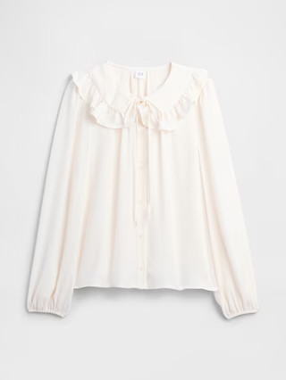 Relaxed Satin Ruffle Top | Gap Factory