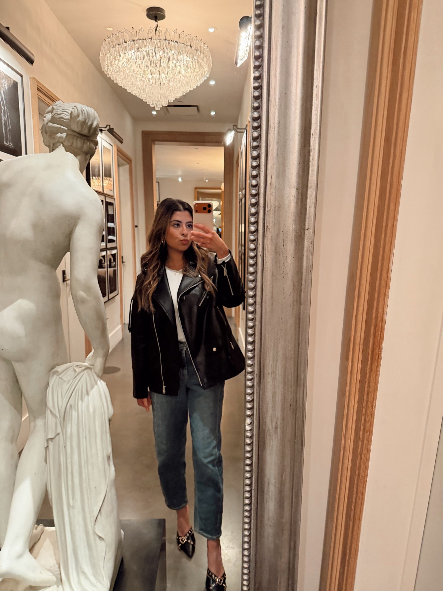 obsessed with this leather jacket outfit 🖤 this is the best leather jacket i’ve ever owned. paired it with these amazon heels and barrel jeans for the perfect date night outfit / girls night outfit. such a good spring outfit idea and all affordable finds ✨

#LTKspringtrends #LTKPetite #LTKSpringSale