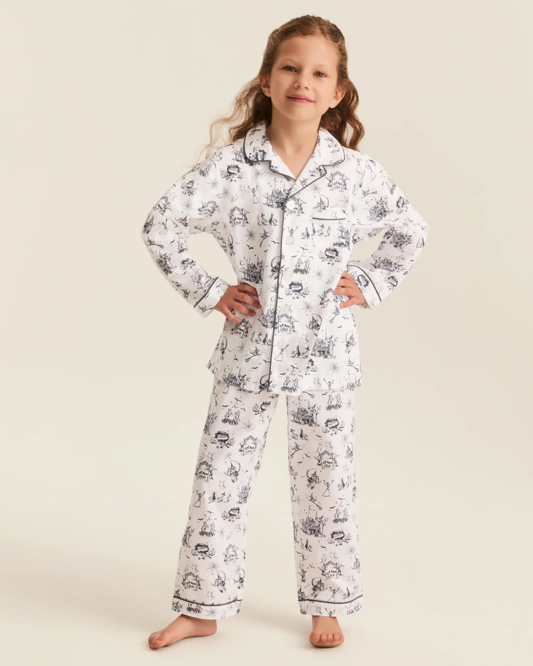 Kid's Twill Pajama Set in Hallow's Eve Toile | Petite Plume