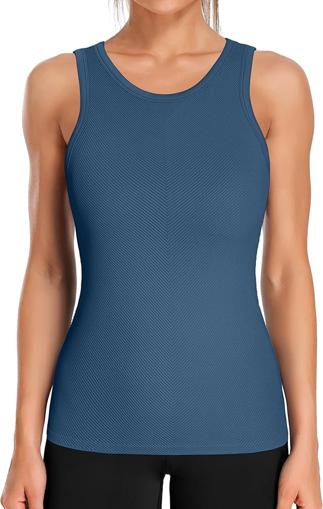 ATTRACO Workout Tank Tops for Women Seamless Full Length Gym Tops Athletic Yoga Top Built in Bra | Amazon (US)