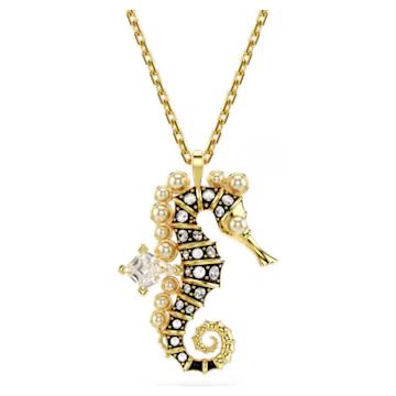 Idyllia pendant, Crystal pearls, Seahorse, White, Gold-tone plated by SWAROVSKI | SWAROVSKI
