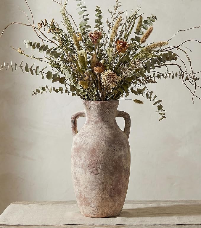 Ceramic Flower Vase with Handles,12" Neutral Tall Clay Terracotta Vases Farmhouse Table Vases wit... | Amazon (US)