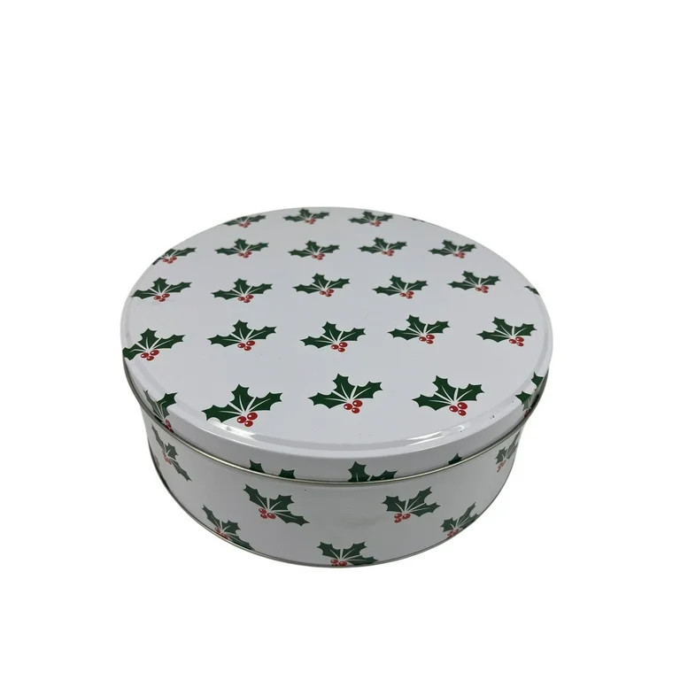Holly Large Round Gift Tin, White, 9.75" x 3.75", 1 Count, by Holiday Time | Walmart (US)