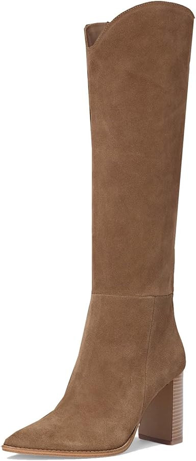 Knee High Boots for Women, Comfortable Chunky High Heel Pointed Toe Wide Calf Leather Tall Boots ... | Amazon (US)
