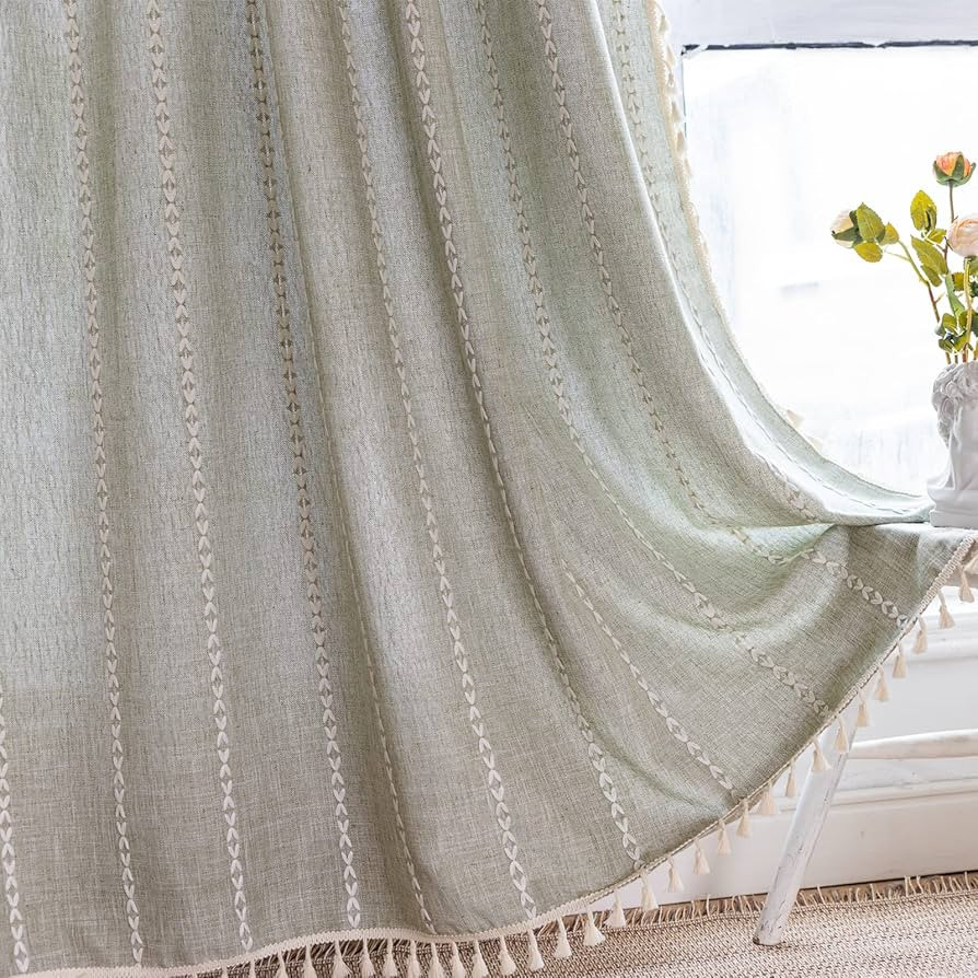 RoomTalks Sage Green Boho Farmhouse Curtains for Bedroom Living Room 96 Inch Length 2 Panels Fren... | Amazon (US)