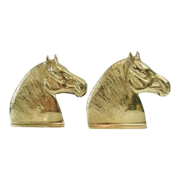 Vintage Brass Horse Head Bookends- a Pair | Chairish