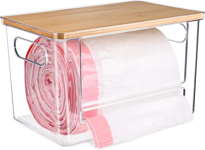 Trash Bag Dispenser Roll Holder, Trash Bag Holder Dispenser with Bamboo Top & Handles, Extra Larg... | Amazon (US)
