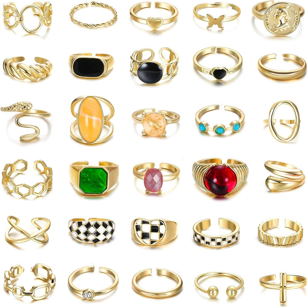 Florideco 30Pcs 18K Gold Chunky Rings for Women Gold Plated Rings Chunky Twisted Signet Rings Sta... | Amazon (US)