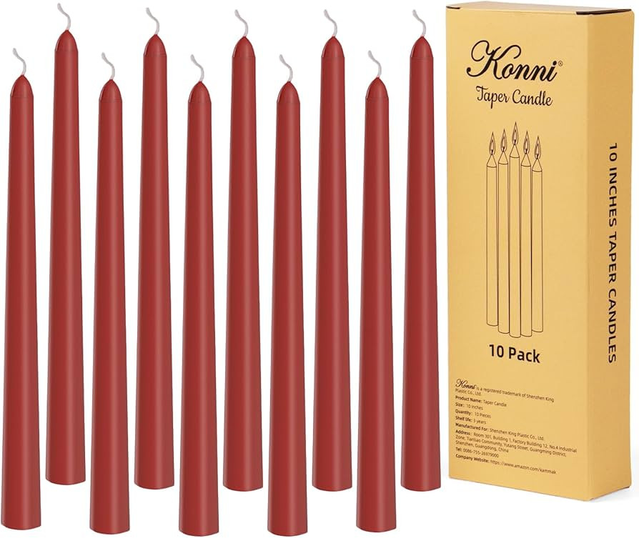 KONNI 0.87×10 Inch Dark Red Taper Candles, Unscented and Smokeless Tall Candlesticks, 10 Pack Ta... | Amazon (US)
