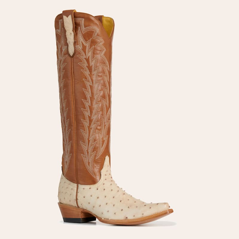 JRC & Sons Women's Jacqueline Bone & Brown Full Quill Ostrich Snip Toe Cowboy Boots | Cavender's