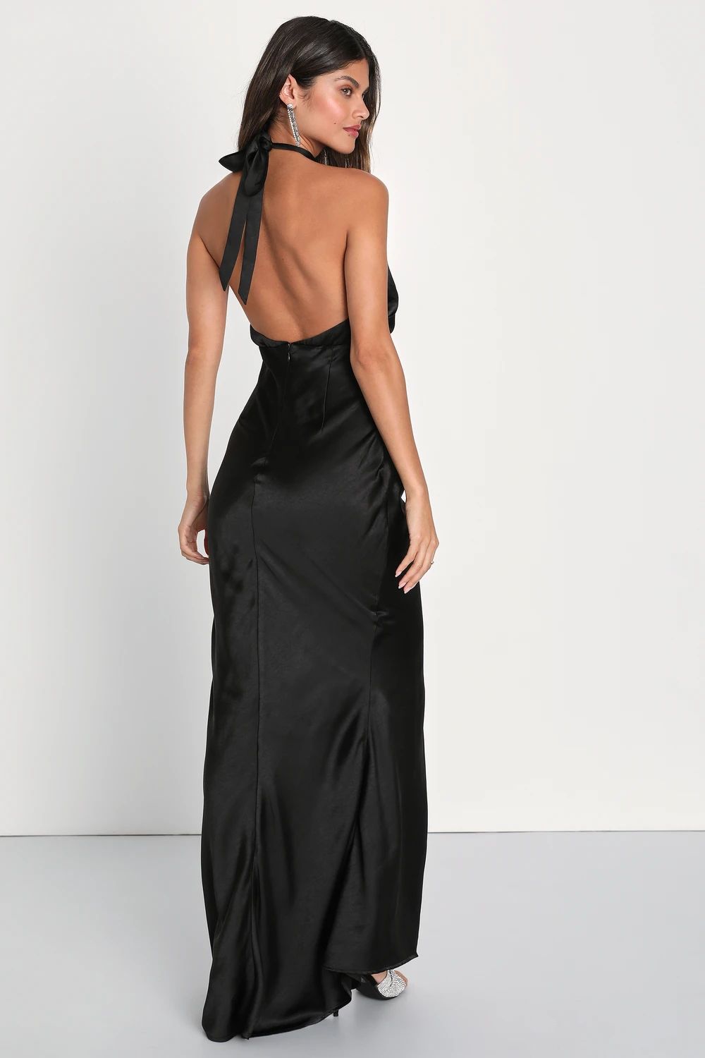 Start of Forever Black Satin Halter Mermaid Maxi Dress | Lulus (US)