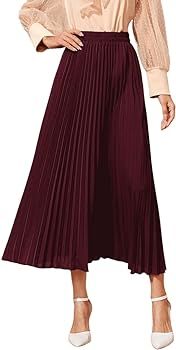 SweatyRocks Women's Casual Solid Longline Pleated Long Skirt | Amazon (US)