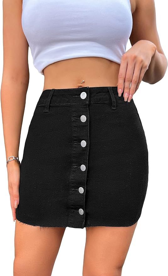 Floerns Women's Casual Button Front High Waist A Line Denim Mini Skirt | Amazon (US)